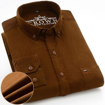 Vīriešu senlaicīgi 100% kokvilnas velveta krekls ar garām piedurknēm, kabata, standarta formas, pogāms apkakles kvalitātes ikdienas krekli