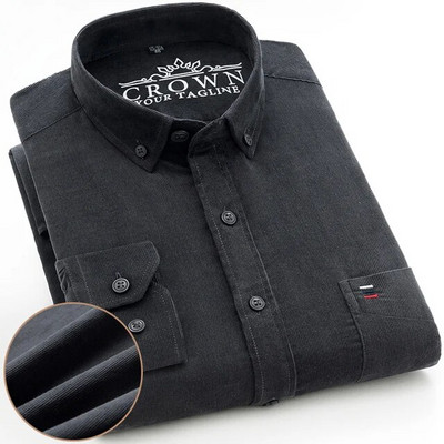 Vīriešu senlaicīgi 100% kokvilnas velveta krekls ar garām piedurknēm, kabata, standarta formas, pogāms apkakles kvalitātes ikdienas krekli