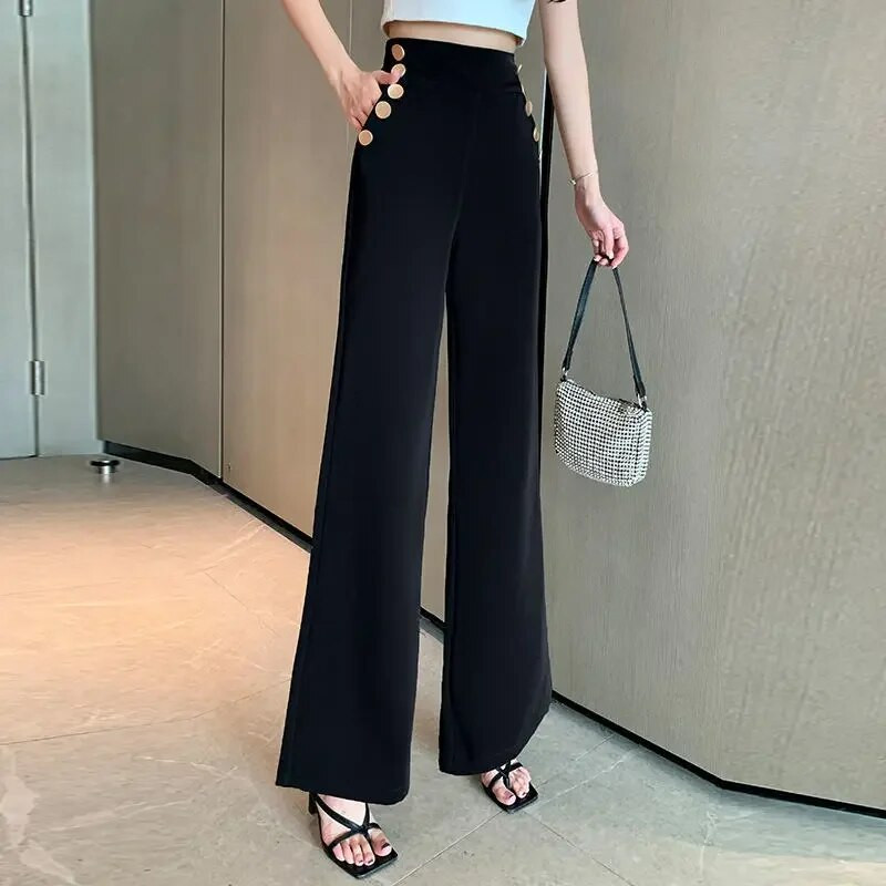 Birojs - Masīvas, platas bikses ar augstu vidukli. Modes Eleganta sieviešu pavasara rudens ikdienišķas taisnas bikses Z6