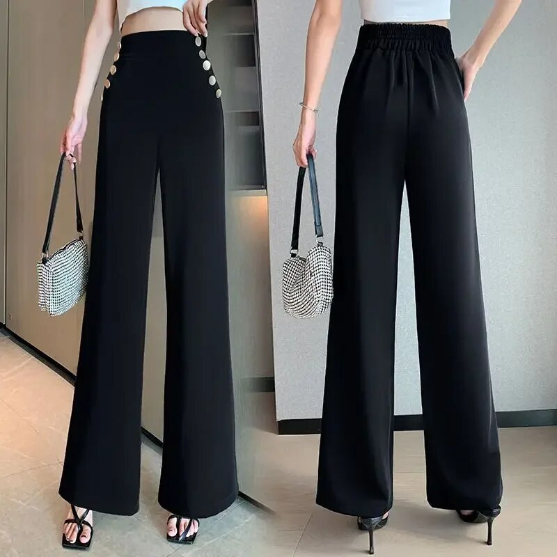 Birojs - Masīvas, platas bikses ar augstu vidukli. Modes Eleganta sieviešu pavasara rudens ikdienišķas taisnas bikses Z6