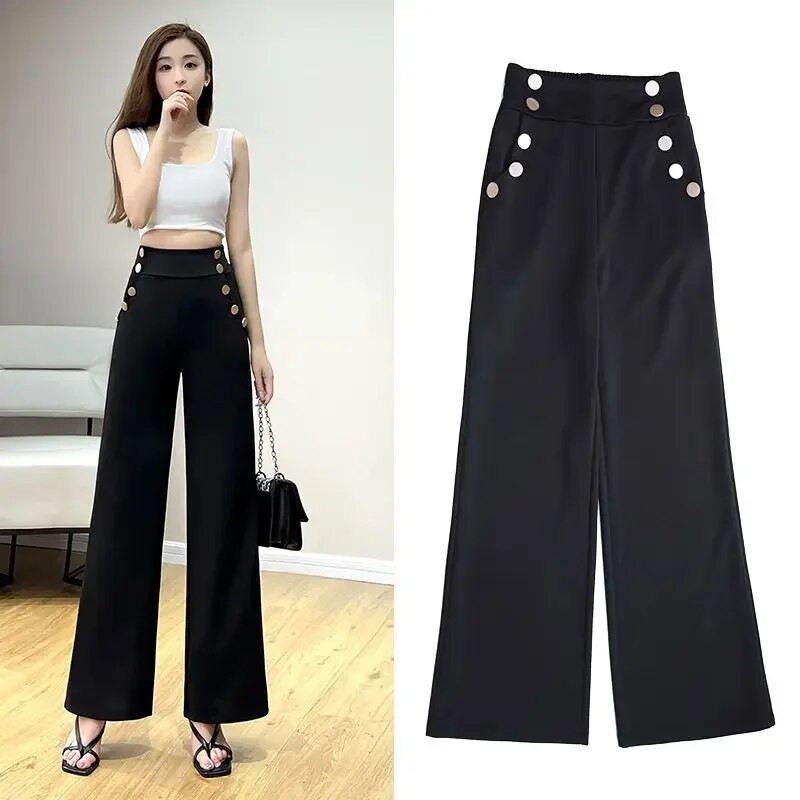 Birojs - Masīvas, platas bikses ar augstu vidukli. Modes Eleganta sieviešu pavasara rudens ikdienišķas taisnas bikses Z6