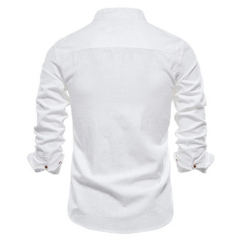 AIOPESON Нова пролетна памучна социална риза Мъжки едноцветни висококачествени ризи с дълъг ръкав за мъже Ежедневни социални мъжки ризи с ревер