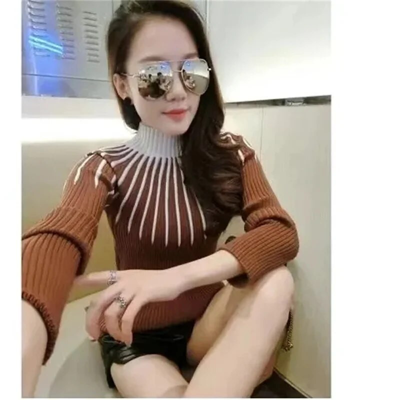 2023-as alap garbó női pulóverek őszi téli vastag meleg pulóver vékony felsők bordázott kötött pulóver pulóver puha húzás női