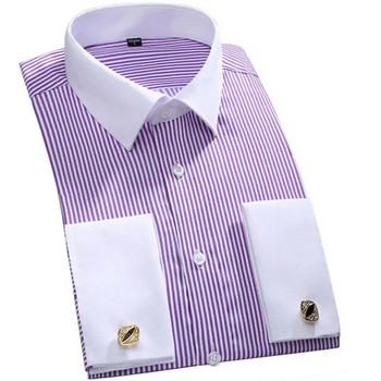 Мъжка риза с класически френски маншети и риза с един кръпка, копче за ръкавели с джоб, включени сватбени ризи с дълъг ръкав