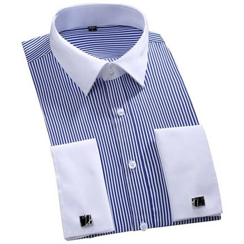 Мъжка риза с класически френски маншети и риза с един кръпка, копче за ръкавели с джоб, включени сватбени ризи с дълъг ръкав