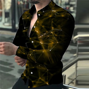 Модна мъжка риза с дълъг ръкав тенденциозен дизайн Звездно небе Луксозни ризи Мъжка социална улична ежедневна риза 2023 г. Ревер с дълъг ръкав