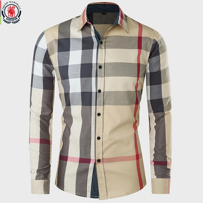 Freds Māršals, 2023. gada vasara, jauna mode, kontrasts, rūtains krekls ar garām piedurknēm, ikdienas lietišķs 100% kokvilna ar pogām uz augšu kleita krekli Topi