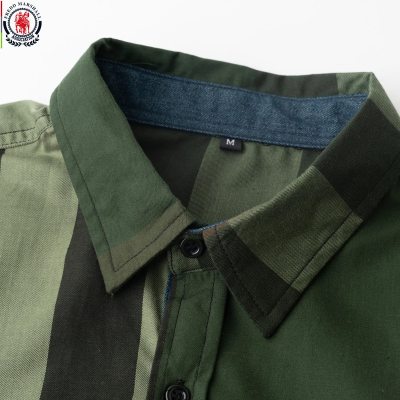 Freds Māršals, 2023. gada vasara, jauna mode, kontrasts, rūtains krekls ar garām piedurknēm, ikdienas lietišķs 100% kokvilna ar pogām uz augšu kleita krekli Topi