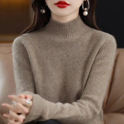 2023-as őszi, téli vastag pulóver, női kötött, bordás pulóver, hosszú ujjú garbós karcsú pulóver puha, melegen húzható női pulóver