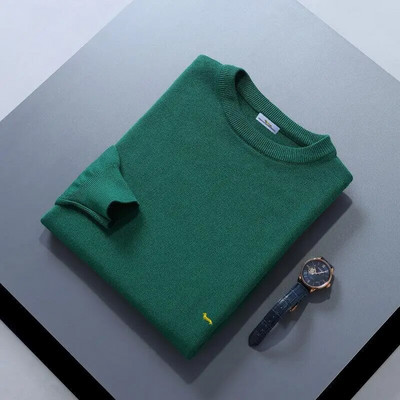 Jauns rudens ziemas vīriešu džemperis, mīksts, 100% kokvilnas, uztur siltumu, trikotāžas Harmont izšuvumi ar O veida kakla izgriezumu garām piedurknēm, vienkrāsaini džemperi