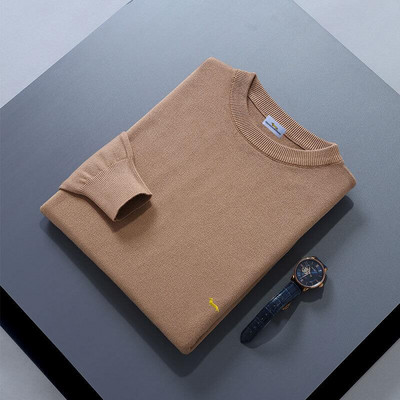 Jauns rudens ziemas vīriešu džemperis, mīksts, 100% kokvilnas, uztur siltumu, trikotāžas Harmont izšuvumi ar O veida kakla izgriezumu garām piedurknēm, vienkrāsaini džemperi