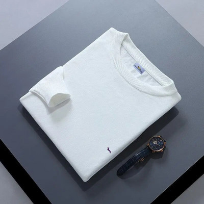 Jauns rudens ziemas vīriešu džemperis, mīksts, 100% kokvilnas, uztur siltumu, trikotāžas Harmont izšuvumi ar O veida kakla izgriezumu garām piedurknēm, vienkrāsaini džemperi