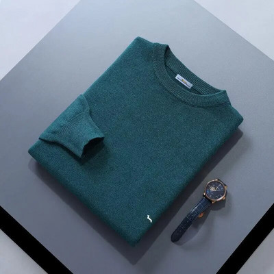 Jauns rudens ziemas vīriešu džemperis, mīksts, 100% kokvilnas, uztur siltumu, trikotāžas Harmont izšuvumi ar O veida kakla izgriezumu garām piedurknēm, vienkrāsaini džemperi