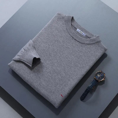 Jauns rudens ziemas vīriešu džemperis, mīksts, 100% kokvilnas, uztur siltumu, trikotāžas Harmont izšuvumi ar O veida kakla izgriezumu garām piedurknēm, vienkrāsaini džemperi