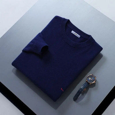 Jauns rudens ziemas vīriešu džemperis, mīksts, 100% kokvilnas, uztur siltumu, trikotāžas Harmont izšuvumi ar O veida kakla izgriezumu garām piedurknēm, vienkrāsaini džemperi