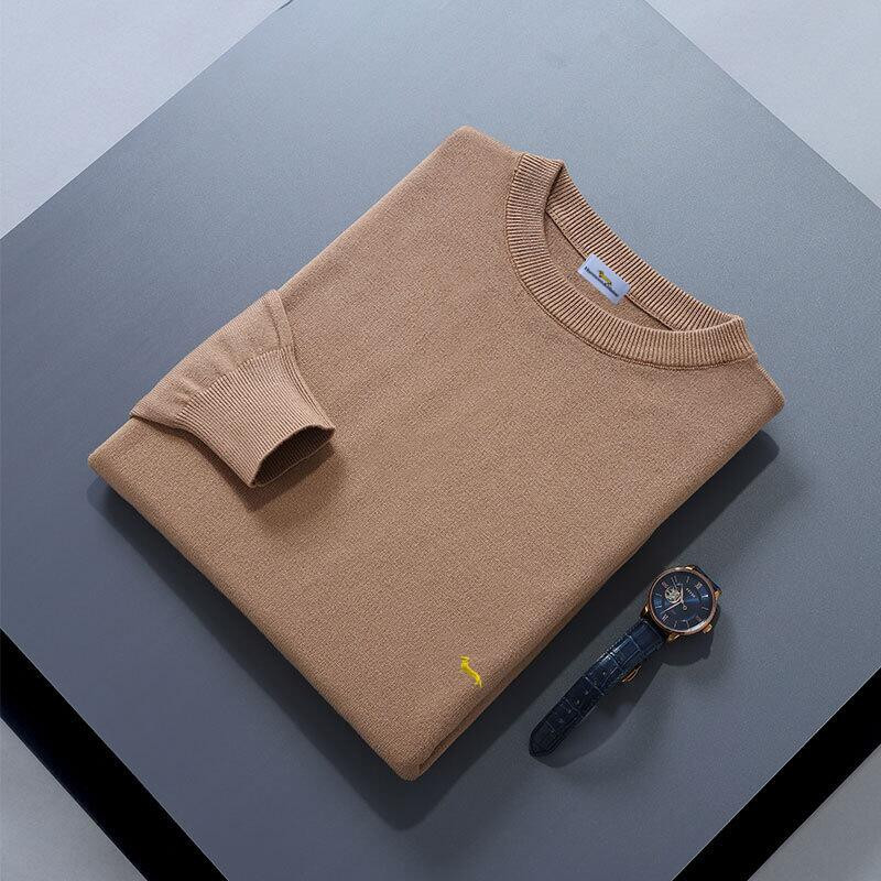 Jauns rudens ziemas vīriešu džemperis, mīksts, 100% kokvilnas, uztur siltumu, trikotāžas Harmont izšuvumi ar O veida kakla izgriezumu garām piedurknēm, vienkrāsaini džemperi
