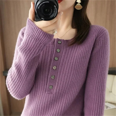 Sügistalvine naiste kampsun O-kaelusega soojad pulloverid Korea pikkade varrukatega lihtsad topid Slim Fit alumine särk Suure venitusega džemprid