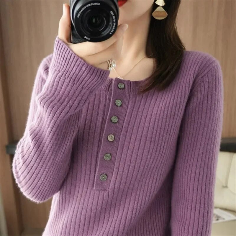 Sügistalvine naiste kampsun O-kaelusega soojad pulloverid Korea pikkade varrukatega lihtsad topid Slim Fit alumine särk Suure venitusega džemprid