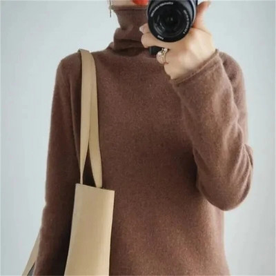 Merino vilnas sieviešu džemperis, 2023. gada rudens un ziemas jauns modes sieviešu džemperis, silts džemperis ar apkakli