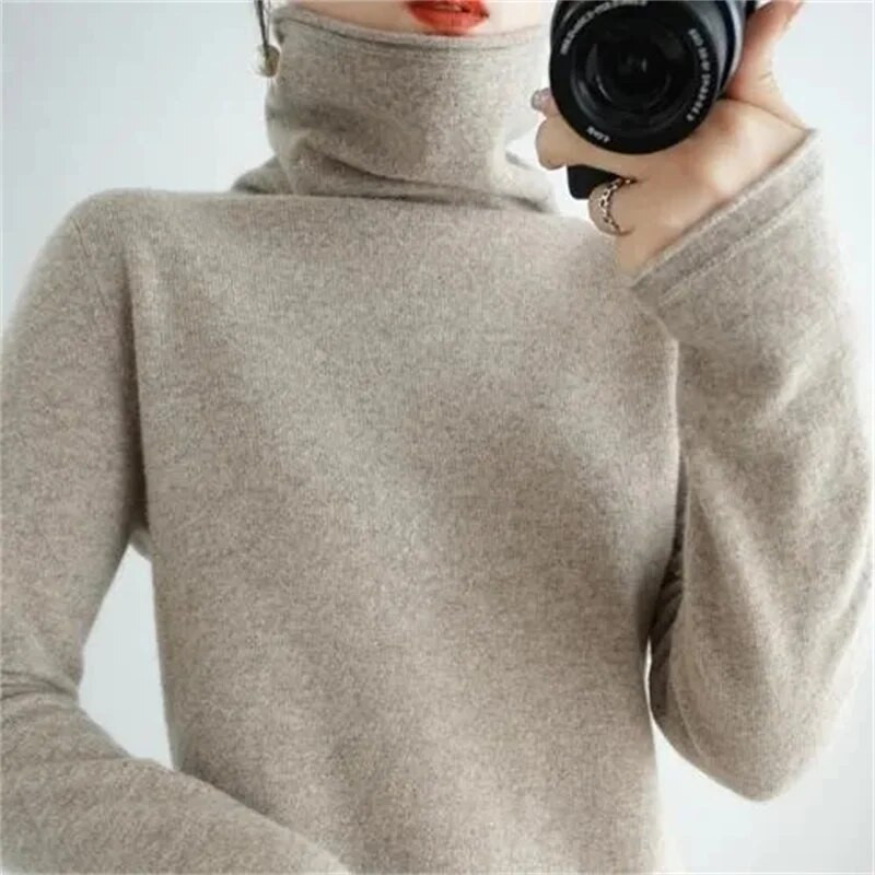 Merino vilnas sieviešu džemperis, 2023. gada rudens un ziemas jauns modes sieviešu džemperis, silts džemperis ar apkakli