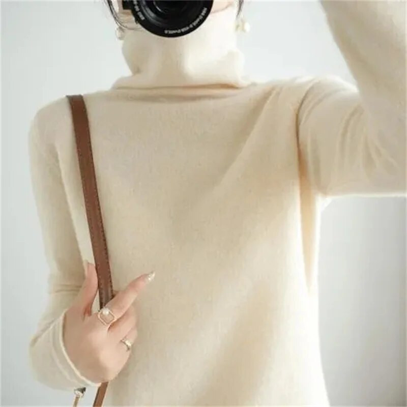 Merino vilnas sieviešu džemperis, 2023. gada rudens un ziemas jauns modes sieviešu džemperis, silts džemperis ar apkakli