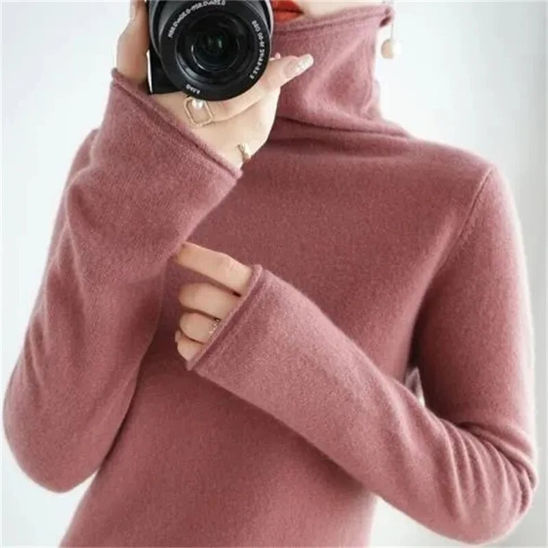 Merino vilnas sieviešu džemperis, 2023. gada rudens un ziemas jauns modes sieviešu džemperis, silts džemperis ar apkakli