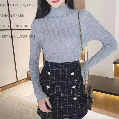 2023. gada rudens ziemas džemperis ar biezu apkakli sieviešu trikotāžas džemperi ar garām piedurknēm, tievs džemperis, mīksts, silts sieviešu džemperis