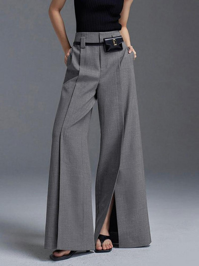 Дамски официални панталони Freeacy с висока талия и широки крачоли Дълги до пода разделени панталони за офис дамски ежедневни долнища