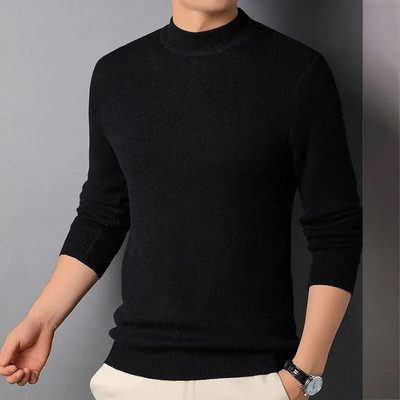 Puloveri Mock Neck Vīriešu Kašmira džemperis Ziemas Valkā Plāns Apakškrekls Vīriešu Apģērbs Masīvs Garās Piedurknes Trikotāžas Džemperi Vīriešiem