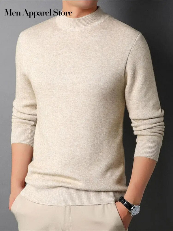 Puloveri Mock Neck Vīriešu Kašmira džemperis Ziemas Valkā Plāns Apakškrekls Vīriešu Apģērbs Masīvs Garās Piedurknes Trikotāžas Džemperi Vīriešiem