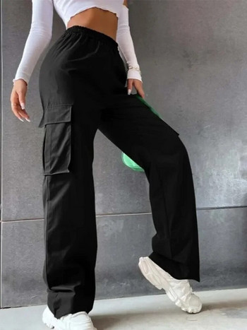 Панталони Casul за млади момичета Прави широки панталони Дамски свободни големи джобове Y2k Хип-хоп Едноцветни панталони 3XL
