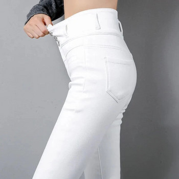 Овърсайз 5XL дънки с висока талия Дамски модни еластични кльощави Vaqueros Черно-бели тънки панталони тип молив Дънкови клинове с дължина до глезена