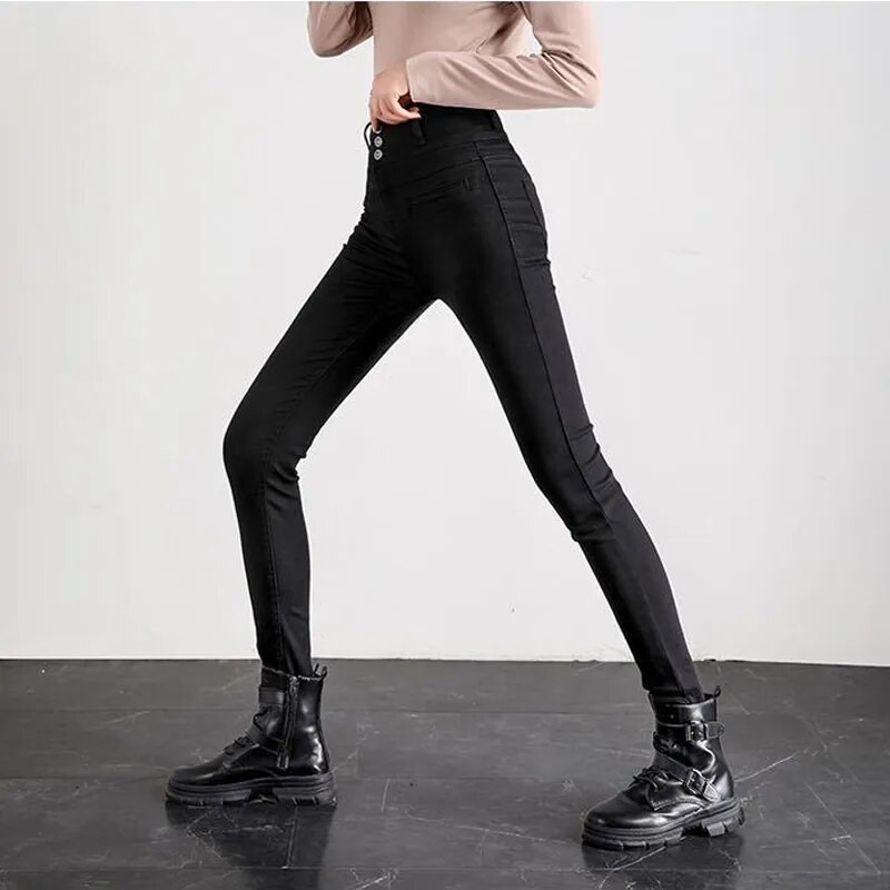 Lielizmēra 5XL džinsi ar augstu vidukli Sieviešu modes, elastīgi, izdilis Vaqueros, melns, balts, tievs zīmuļu bikses potītes garumā, džinsa legingi