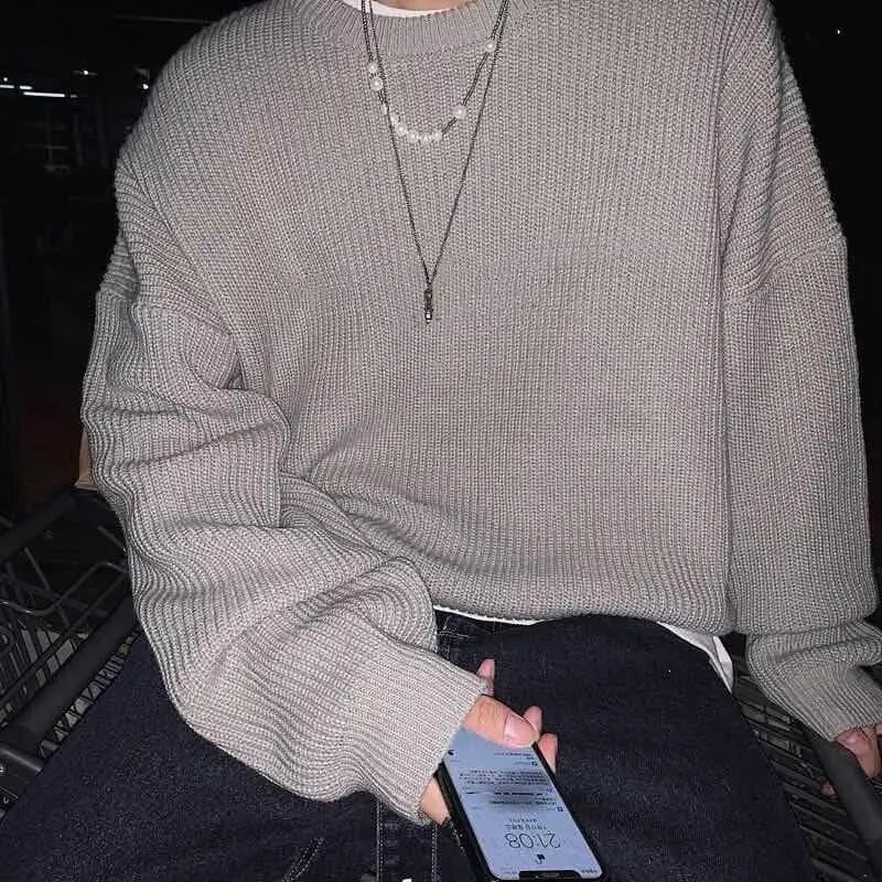 Vīriešu džemperis ar apaļu apkakli 2023. gada jauns rudens/ziemas trikotāžas, brīvs un biezs korejiešu džemperis vīriešu apģērbs