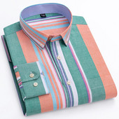 Ανδρικό 100% βαμβακερό ριγέ πουκάμισο Oxford με μονό μακρύ μανίκι τσέπη, κανονική εφαρμογή, άνετο καρό πουκάμισο με κουμπιά