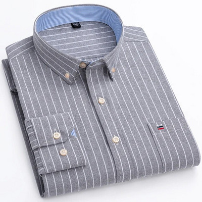 Ανδρικό 100% βαμβακερό ριγέ πουκάμισο Oxford με μονό μακρύ μανίκι τσέπη, κανονική εφαρμογή, άνετο καρό πουκάμισο με κουμπιά