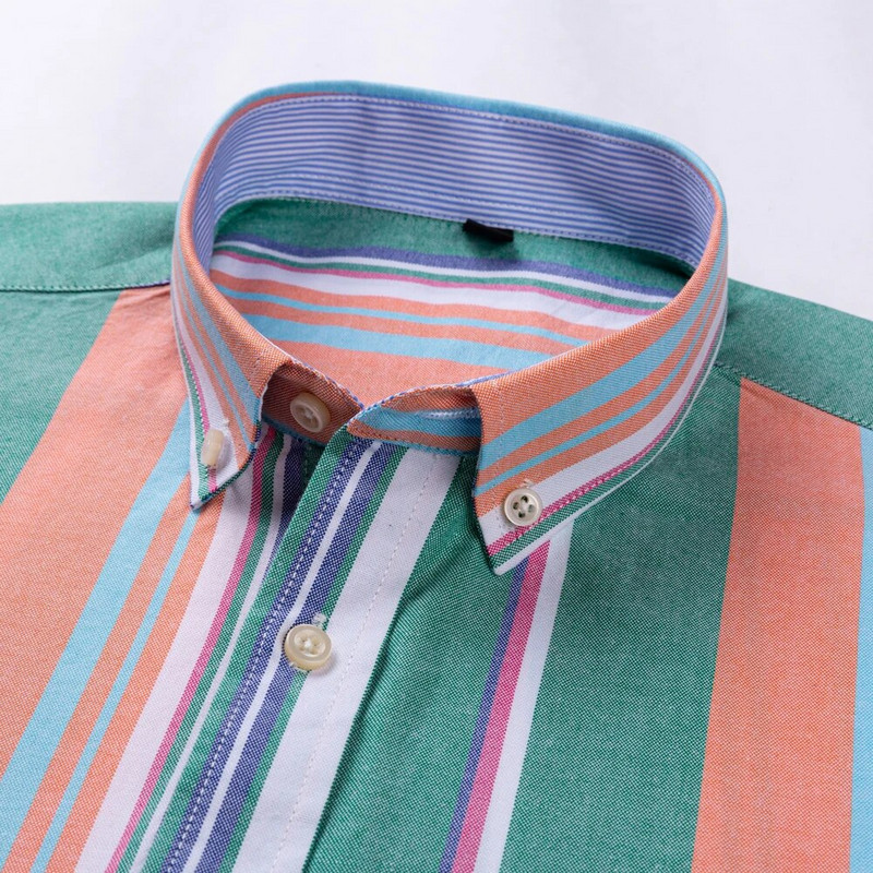 Ανδρικό 100% βαμβακερό ριγέ πουκάμισο Oxford με μονό μακρύ μανίκι τσέπη, κανονική εφαρμογή, άνετο καρό πουκάμισο με κουμπιά