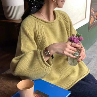 Pokiha moe naiste uus elegantne vabaaja massiivne lahtine kootud kampsun vintage O-kaelusega pikkade varrukatega naiste pulloverid šikk džemper