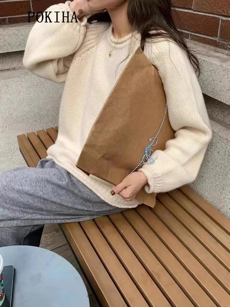 Pokiha moe naiste uus elegantne vabaaja massiivne lahtine kootud kampsun vintage O-kaelusega pikkade varrukatega naiste pulloverid šikk džemper