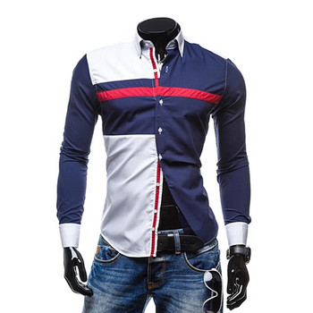 Мъжка риза с дълъг ръкав 2023 Пролетни ризи на райета Slim Fit Мъжка ежедневна социална пачуърк риза с отложна яка Camisa Masculina