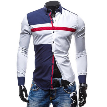 Мъжка риза с дълъг ръкав 2023 Пролетни ризи на райета Slim Fit Мъжка ежедневна социална пачуърк риза с отложна яка Camisa Masculina