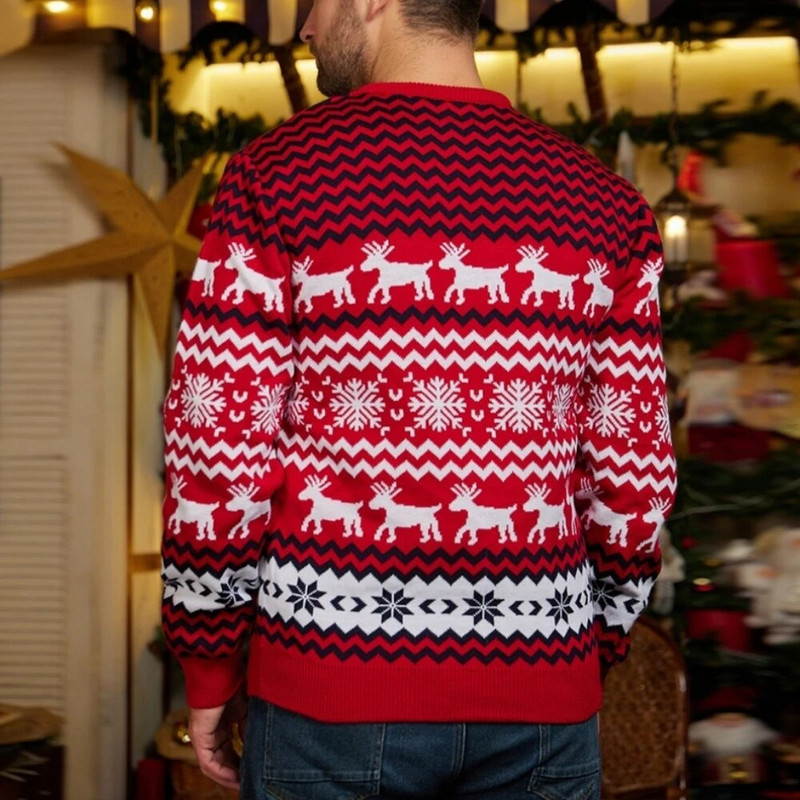 Ziemas jauns Ziemassvētku džemperis Modes apaļš kakla sniegpārsla aļņa trikotāžas puloveri ar garām piedurknēm vīriešu džemperis svētku ballīšu džemperis