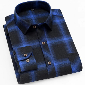 Есен 2022 Нова интелигентна ежедневна мъжка фланелена карирана риза Марка Мъжка бизнес офис риза с дълъг ръкав Висококачествени дрехи