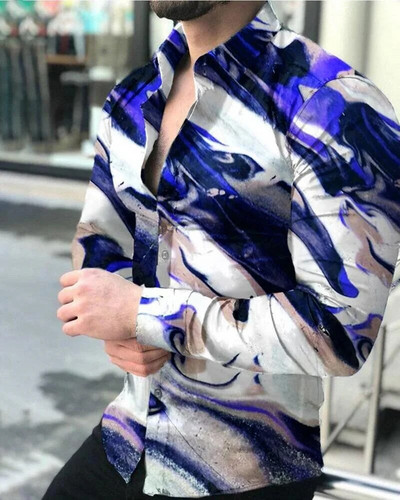 Vertigo Havaju krekli Grafiski 3D apdrukas krekli Vīriešu modes krekli ar garām piedurknēm pludmales blūze Kubas atloks Krekli Vīriešu apģērbi