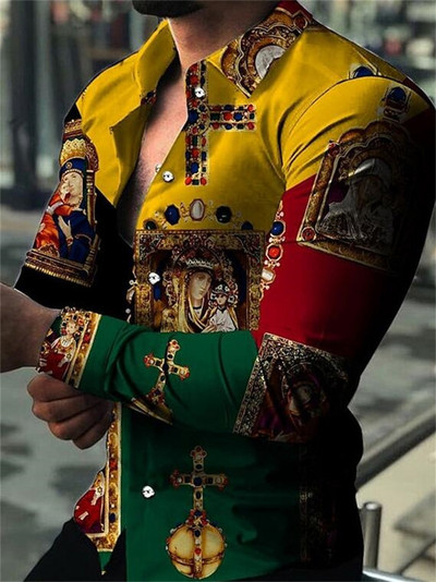 Vertigo Havaju krekli Grafiski 3D apdrukas krekli Vīriešu modes krekli ar garām piedurknēm pludmales blūze Kubas atloks Krekli Vīriešu apģērbi