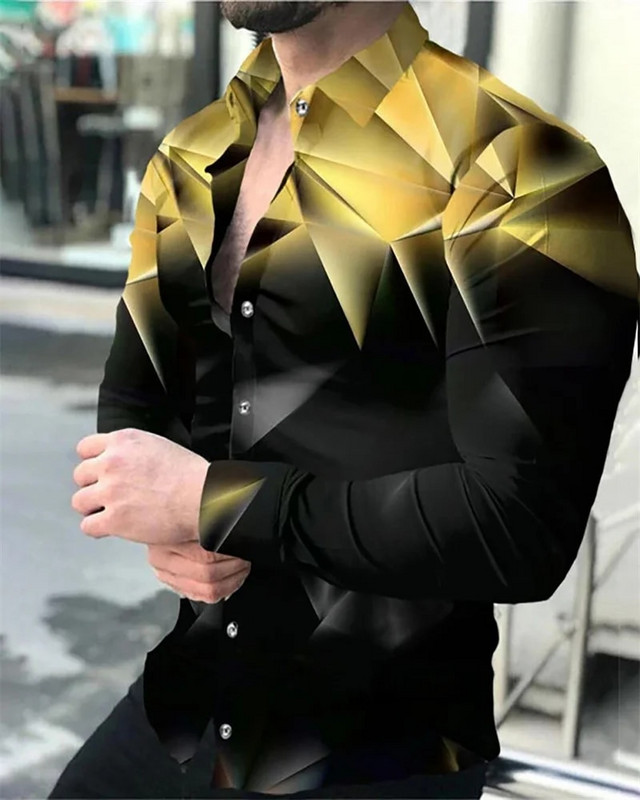 Vertigo Havaju krekli Grafiski 3D apdrukas krekli Vīriešu modes krekli ar garām piedurknēm pludmales blūze Kubas atloks Krekli Vīriešu apģērbi