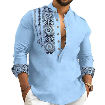Мъжка риза с дълъг ръкав и копчета, блуза, широки плажни тениски с V-образно деколте