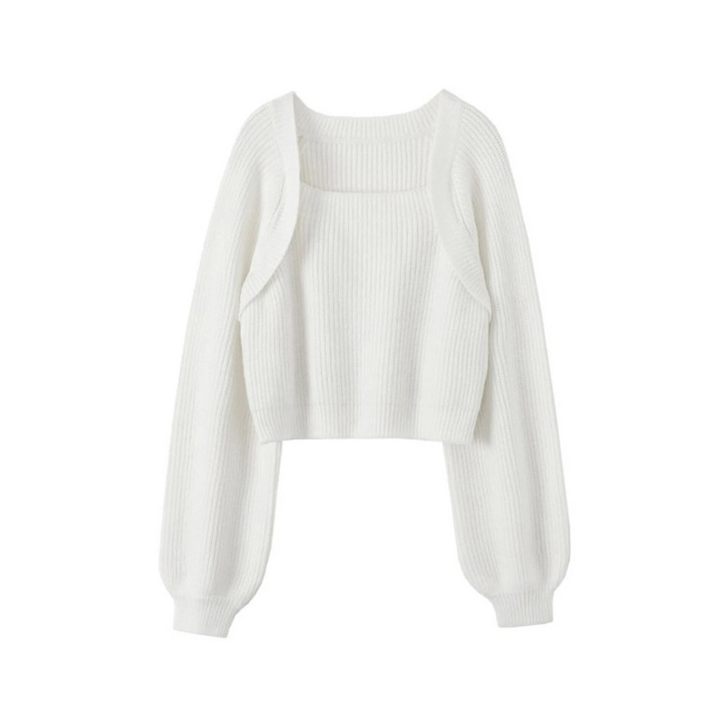 Sieviešu džemperis ar kvadrātveida apkakli, 2023. gada rudens ziema, jauns džemperis ar garām piedurknēm, sieviešu temperamenta īss trikotāžas tops