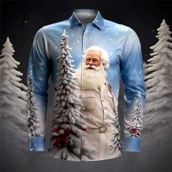 Нова коледна мъжка риза на Дядо Коледа Коледна риза с дълъг ръкав Коледен подарък Парти Семеен празник Мъжки дрехи Модни горнища