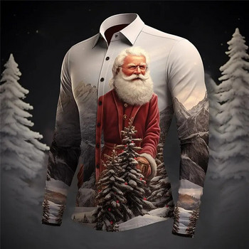 Нова коледна мъжка риза на Дядо Коледа Коледна риза с дълъг ръкав Коледен подарък Парти Семеен празник Мъжки дрехи Модни горнища